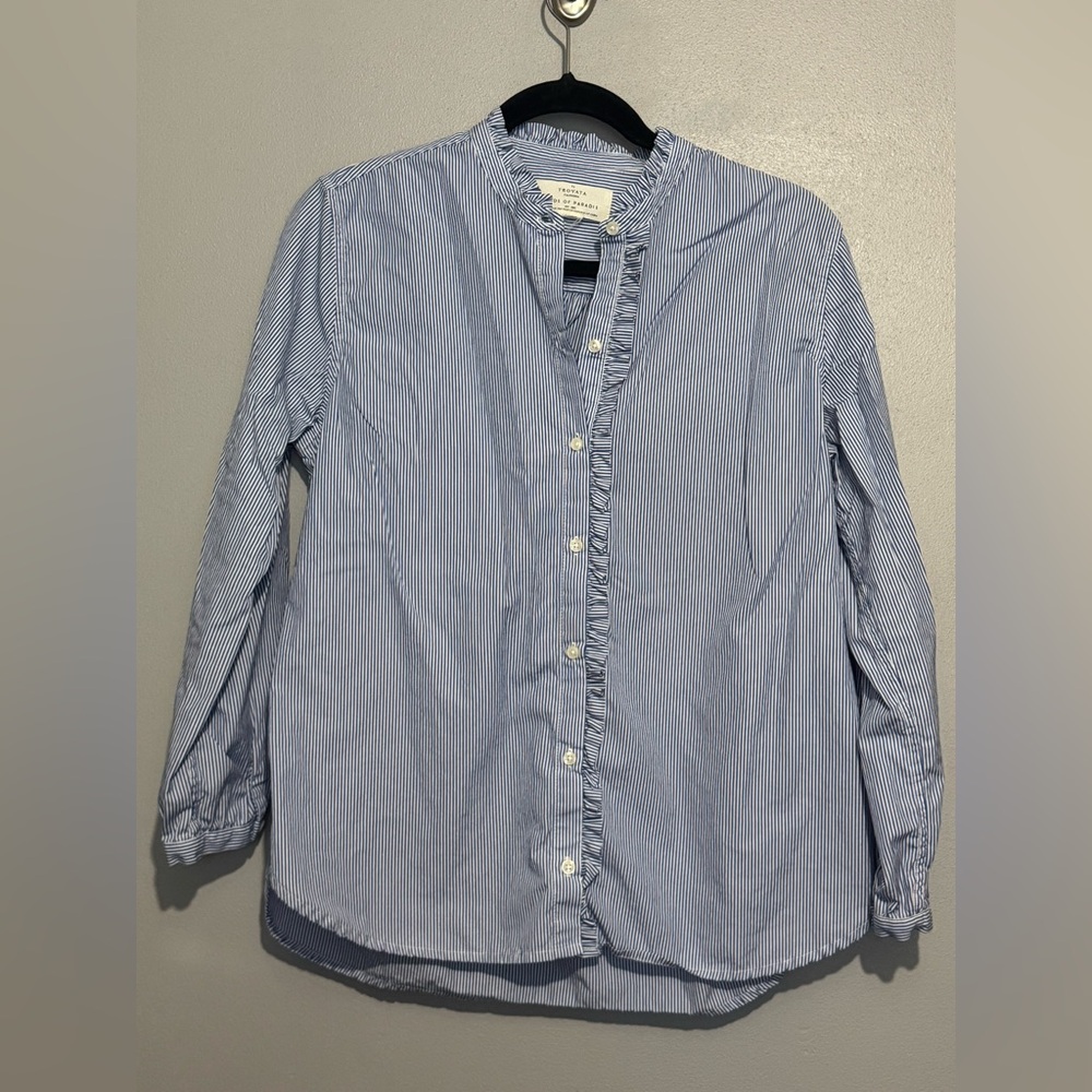 TROVATA BIRDS OF PARADIS Helena Shirt In Blue/White Stripe Women’s Size M